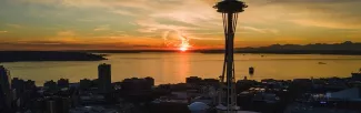 seattle sunset and view of the space needle