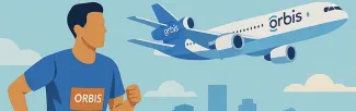 image of a runner and an airplane with Orbis written on it